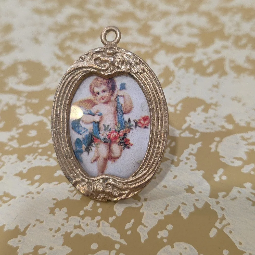 Miniature Dollhouse Gold Angel Picture Frame Charms 70s - Picture 5 of 9